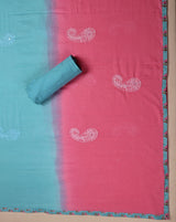 Blue Cotton Suit with Embroidered Dupatta