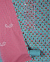 Blue Cotton Suit with Embroidered Dupatta