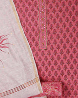 Pink Jaipuri Print Cotton Suit with Hand Brush Painted Dupatta