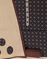 Blue Ajrakh Print Cotton Suit with Applique Work Dupatta