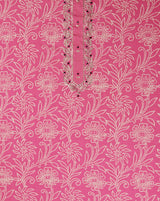Pink Cotton Pittan Work Suit with Chiffon Dupatta