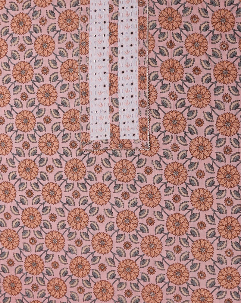 Peach Jaipuri Print Cotton Suit with Hand Brush Painted Dupatta