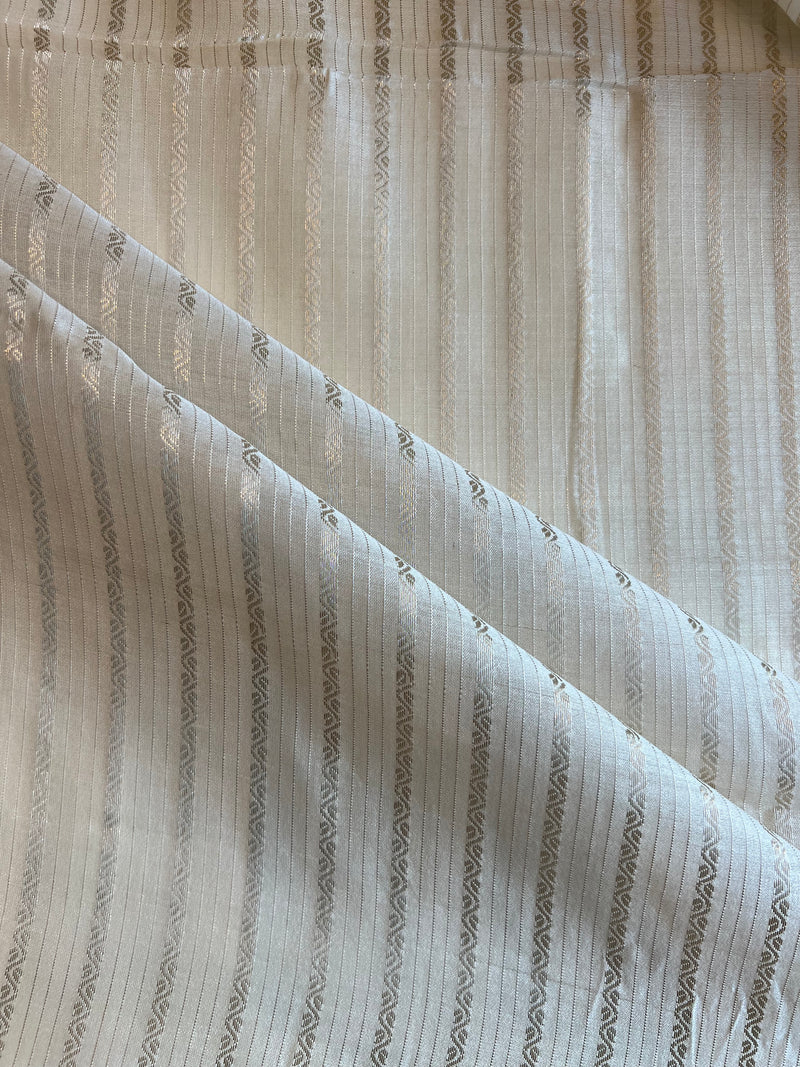 Off White Zari Strip Weaved Fabric