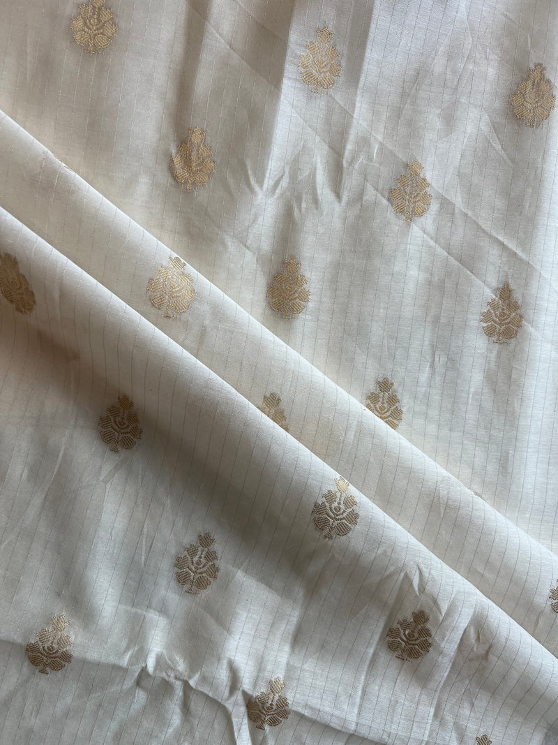 Off White Zari Buti Weaved Fabric