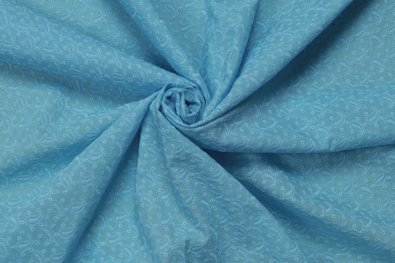 Blue Cotton Embroidered Fabrics