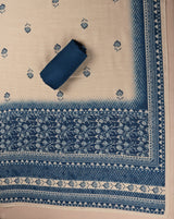 Blue Chanderi Printed Pintex Suit with Hand Work