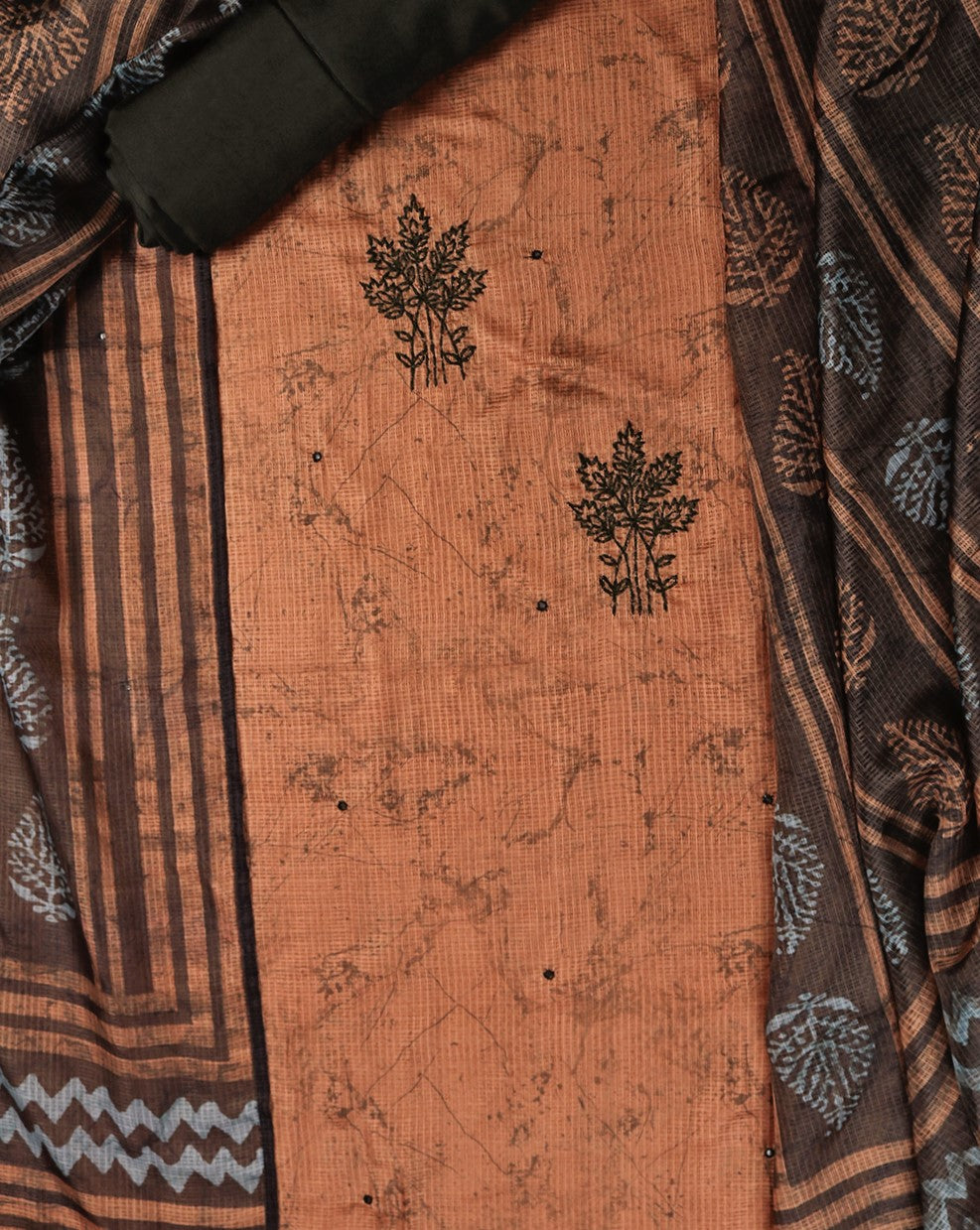 Chanderi Hand Embroidered Suit with Kota Doriya Printed Dupatta