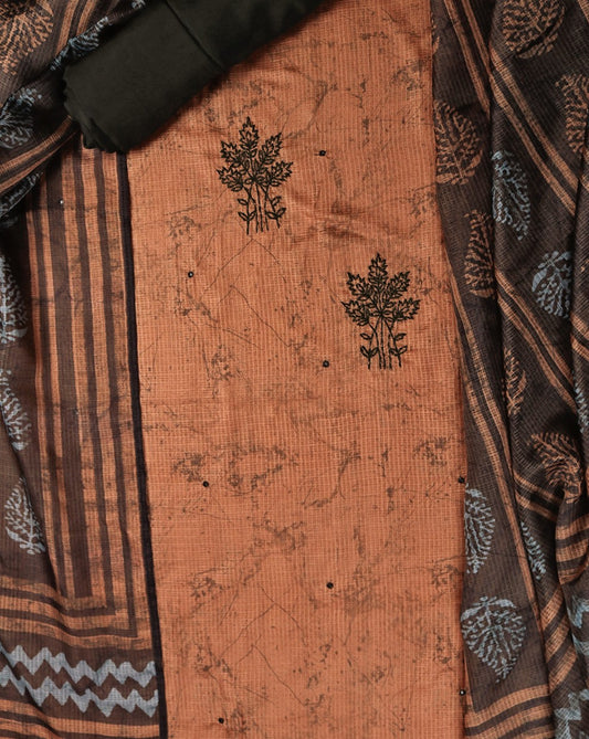 Chanderi Hand Embroidered Suit with Kota Doriya Printed Dupatta