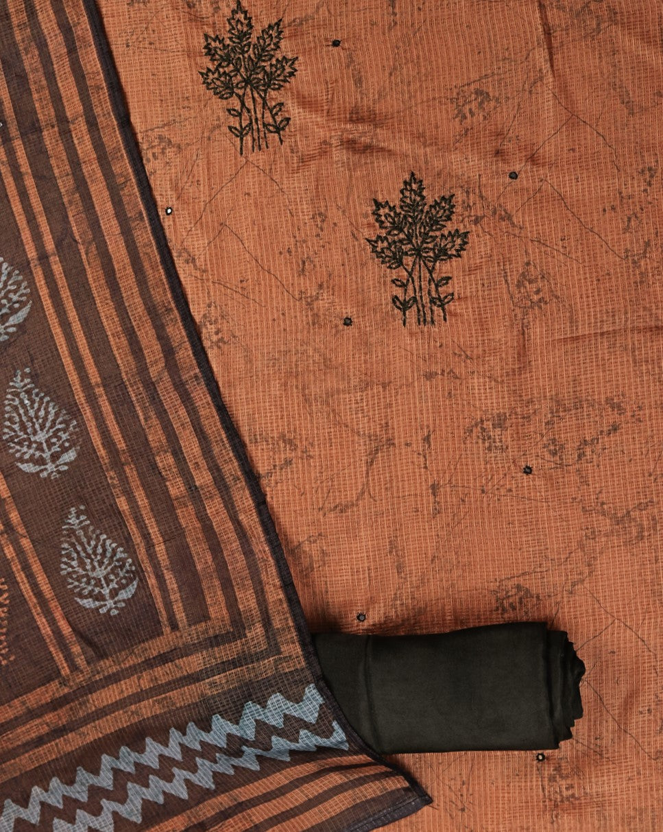 Chanderi Hand Embroidered Suit with Kota Doriya Printed Dupatta