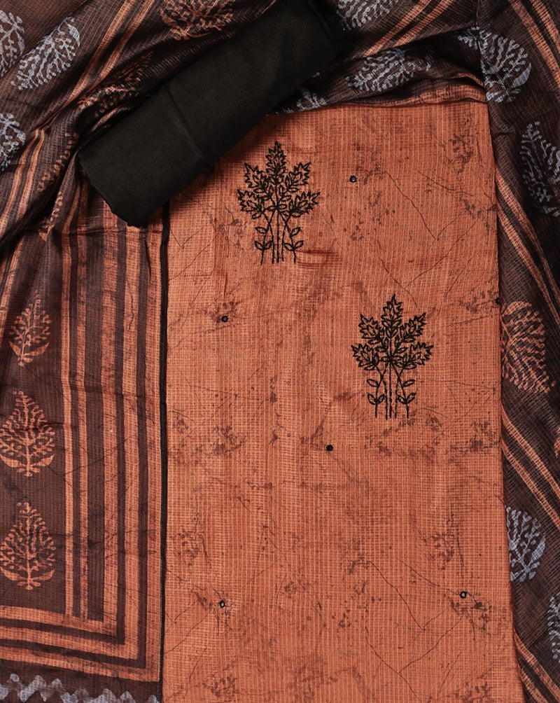 Chanderi Hand Embroidered Suit with Kota Doriya Printed Dupatta