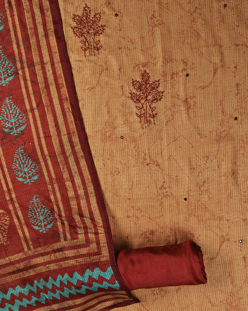 Chanderi Hand Embroidered Suit with Kota Doriya Printed Dupatta