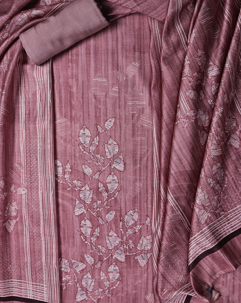 Mauve Chanderi Leaf Printed Suit