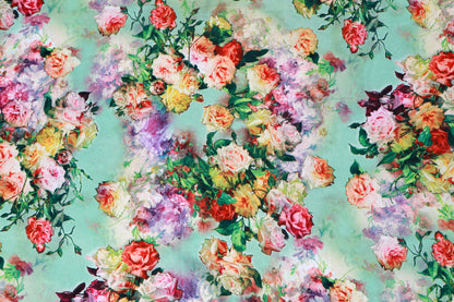 Green Satin Printed Fabric