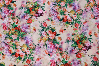 Beige Satin Printed Fabric