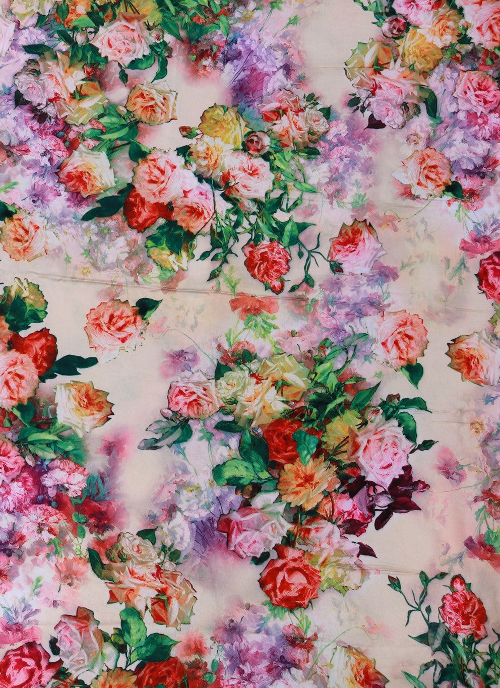 Beige Satin Printed Fabric