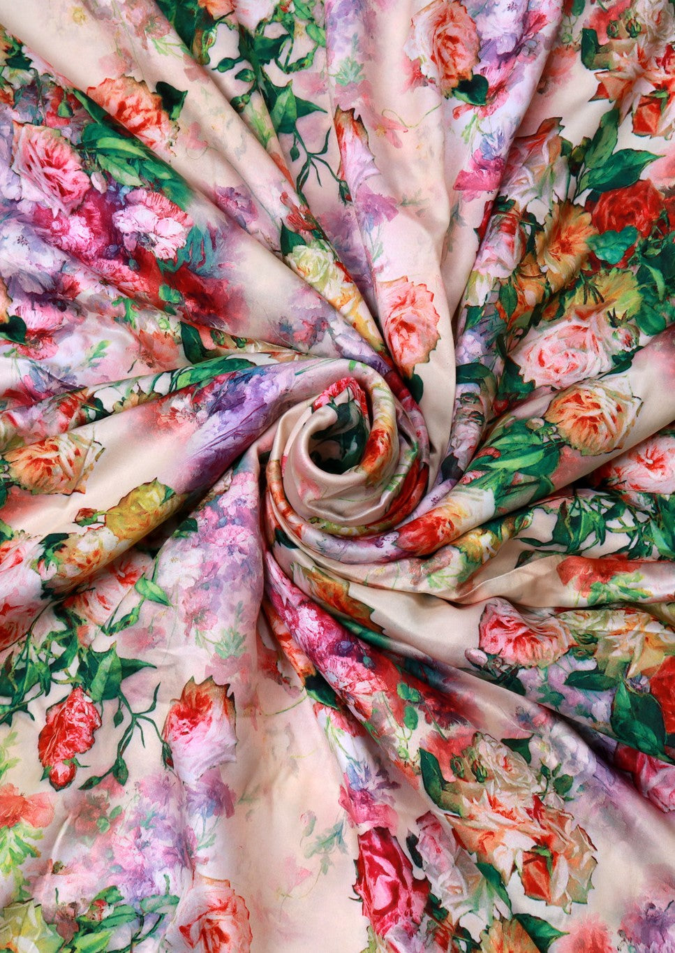 Beige Satin Printed Fabric