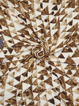 Beige Satin Geometrical Print Fabric