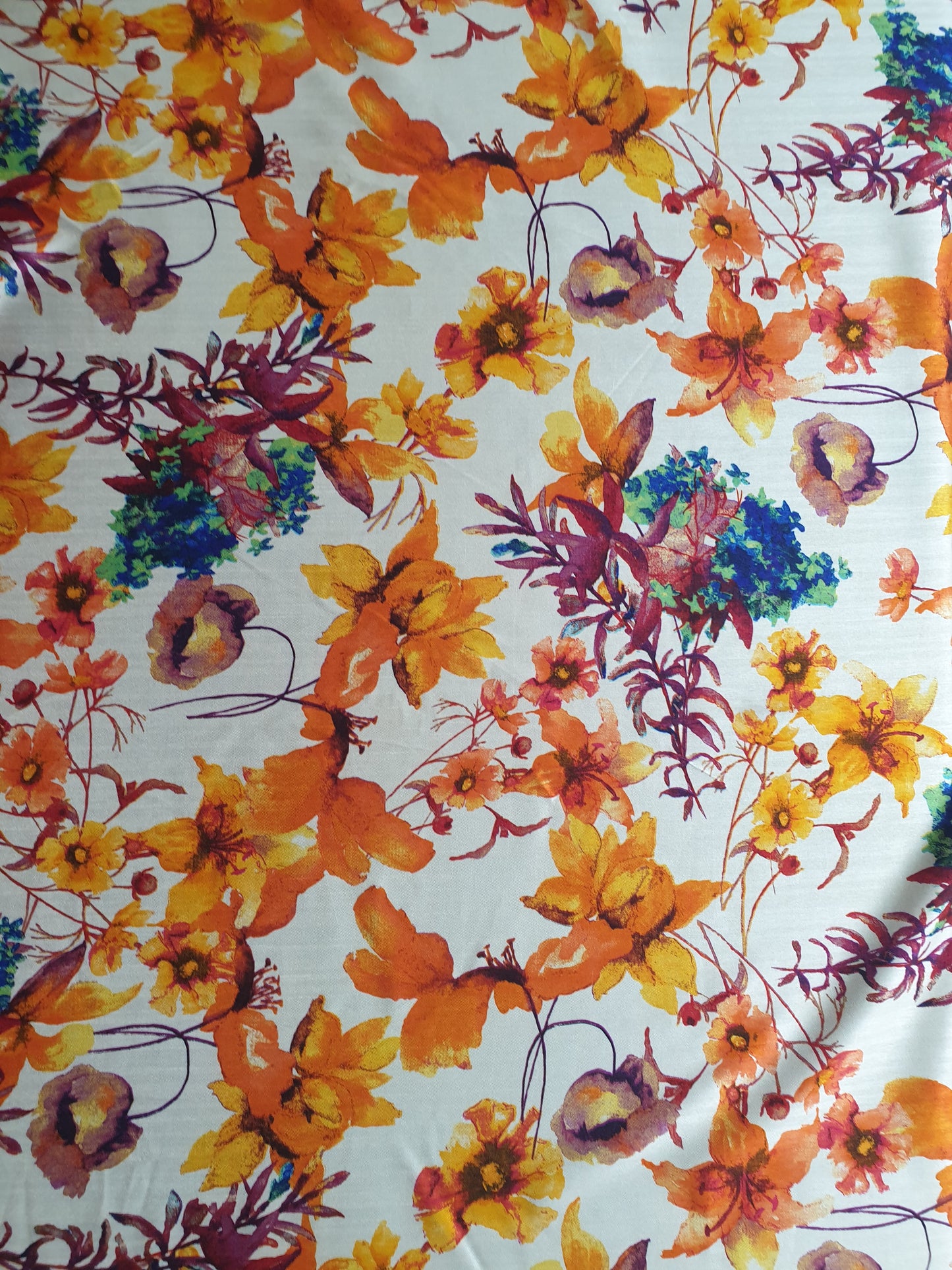 Orange Floral Print Bhagalpuri Fabric