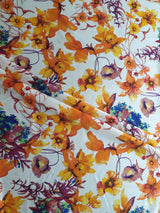 Orange Floral Print Bhagalpuri Fabric