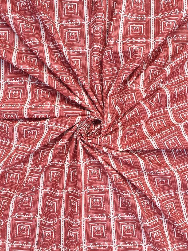 Rust Abstract Print Cotton Fabric