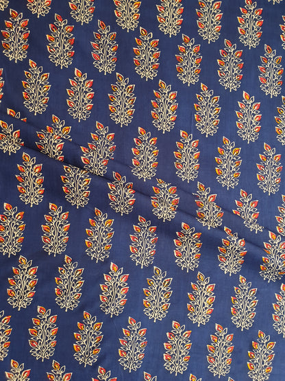 Blue Floral Rayon Printed Fabric
