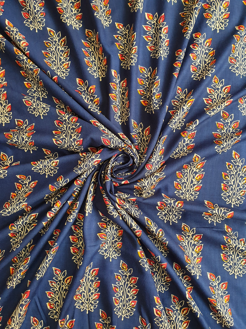 Blue Floral Rayon Printed Fabric