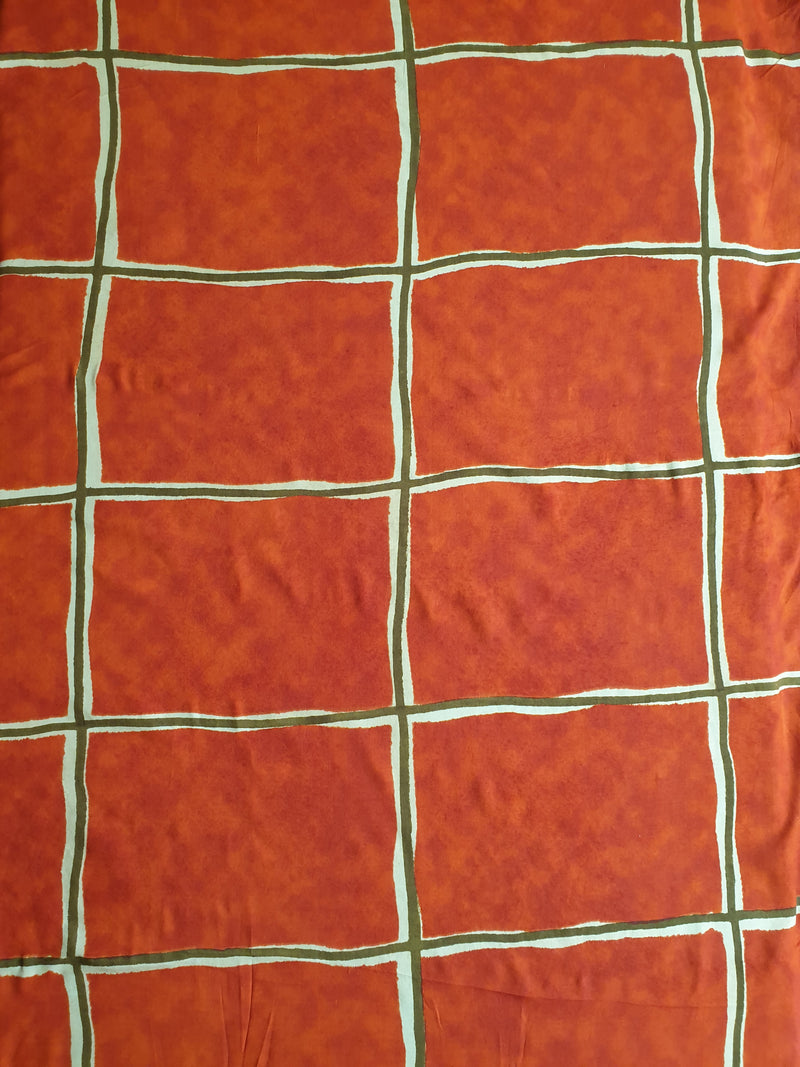 Rust Checks Rayon Printed Fabric