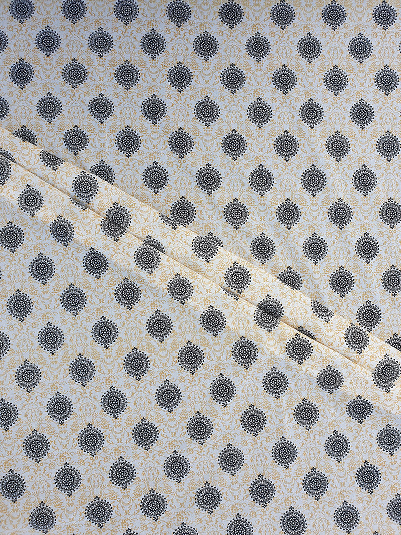 Off White Cotton Fabric with Black Motifs