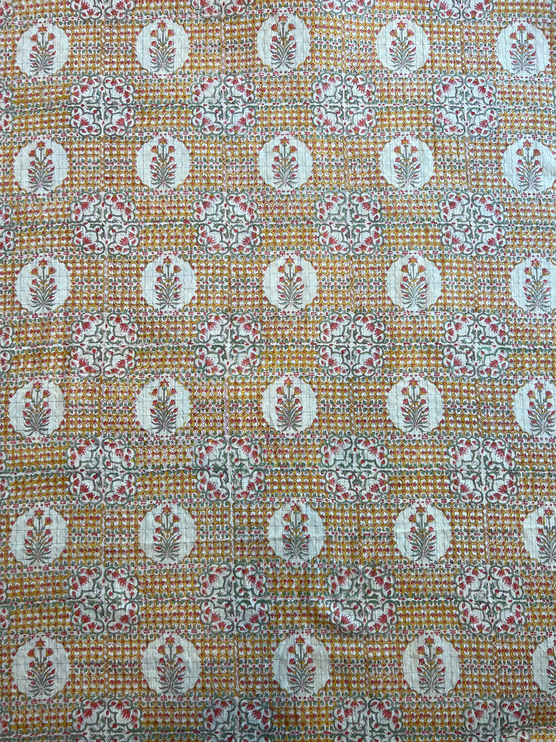 Mustard Mughal Block Printed Cotton Fabric