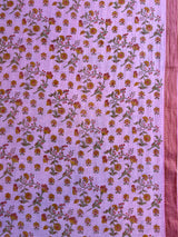 Pink Floral Block Printed Cotton Fabric