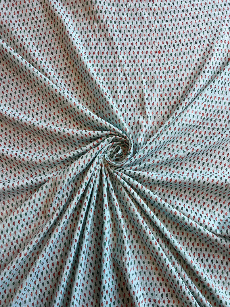Sky Blue Leaf Block Printed Fabric