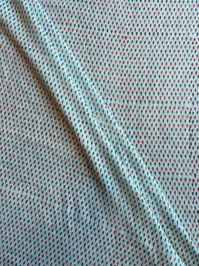 Sky Blue Leaf Block Printed Fabric