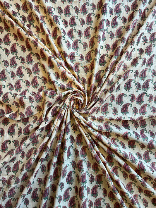Lemon Paisley Block Printed Cotton Fabric
