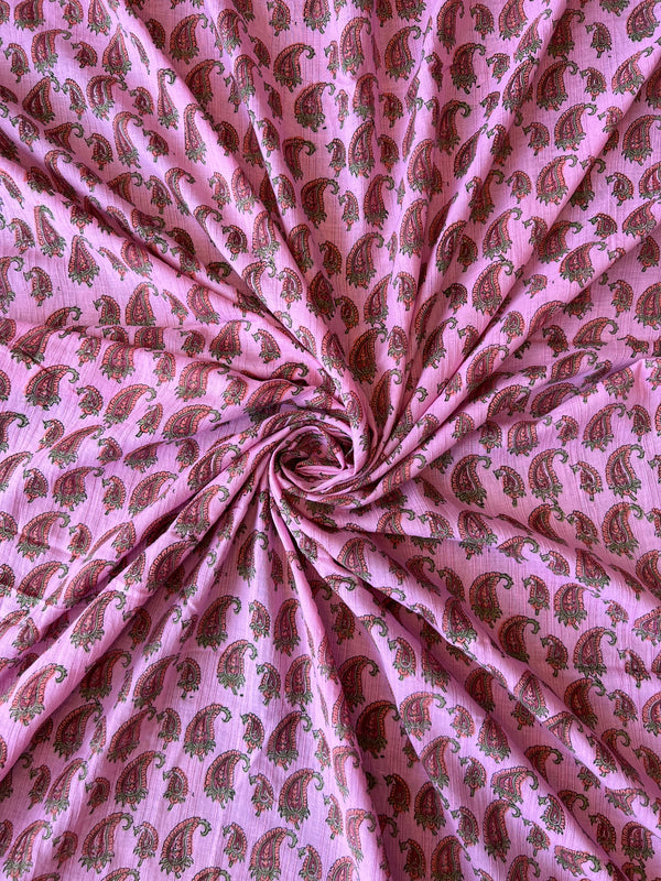 Pink Paisley Block Printed Cotton Fabric