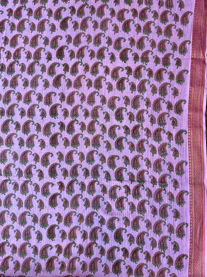 Pink Paisley Block Printed Cotton Fabric