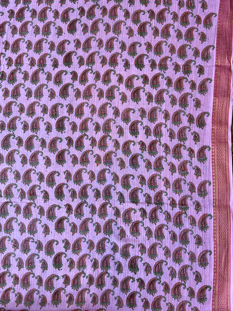 Pink Paisley Block Printed Cotton Fabric