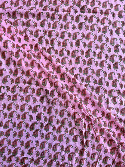 Pink Paisley Block Printed Cotton Fabric