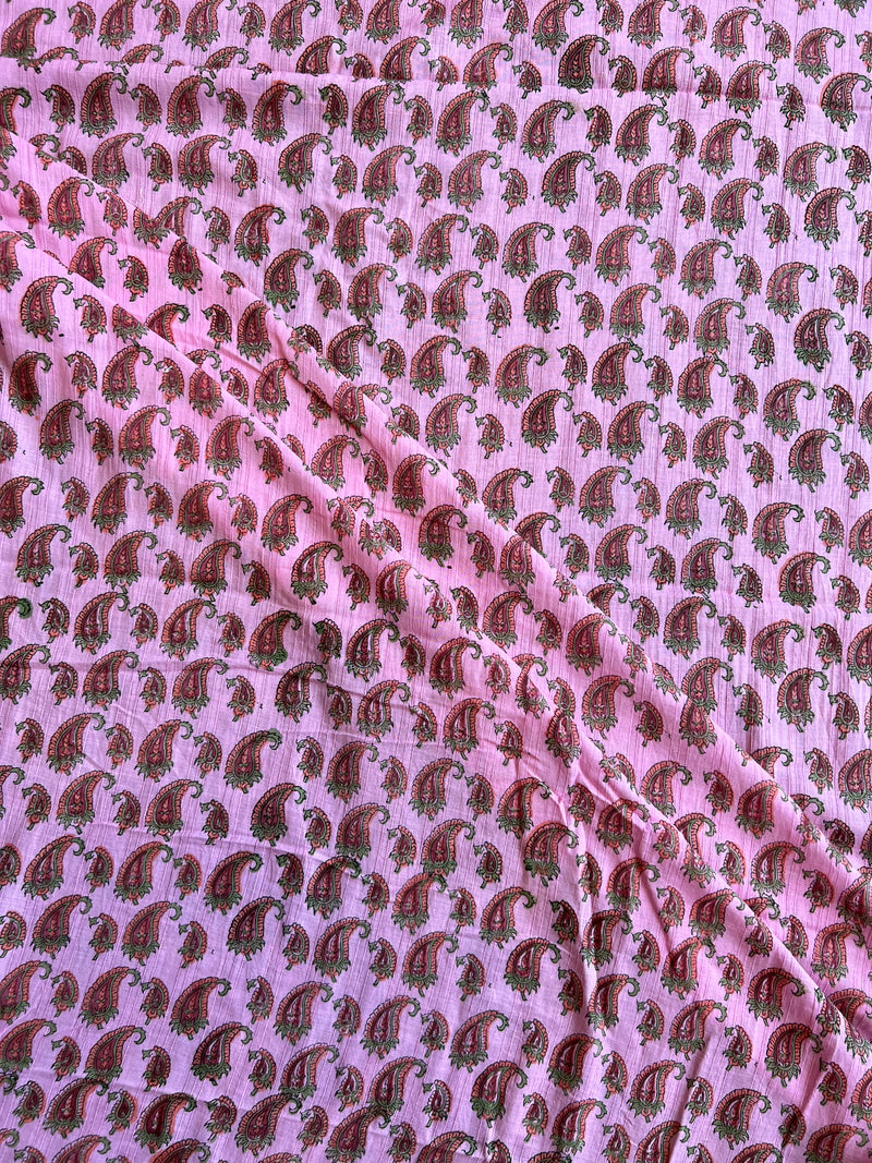 Pink Paisley Block Printed Cotton Fabric