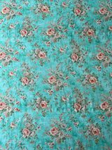 Aqua Blue Floral Print Muslin Fabric