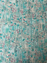 Aqua Blue Abstract Print Muslin Fabric