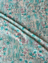 Aqua Blue Abstract Print Muslin Fabric