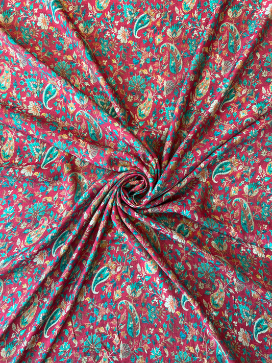 Maroon Paisley Print Muslin Fabric