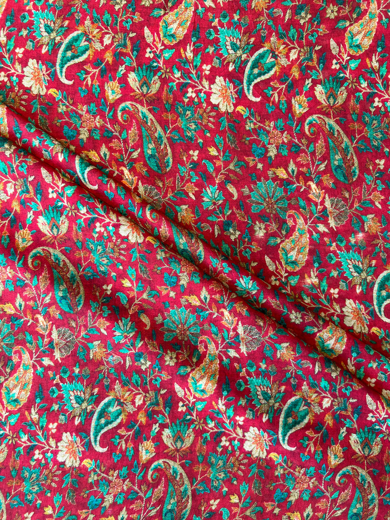 Maroon Paisley Print Muslin Fabric