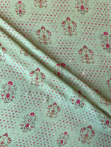 Parrot Green Mugal Buti Print Muslin Fabric
