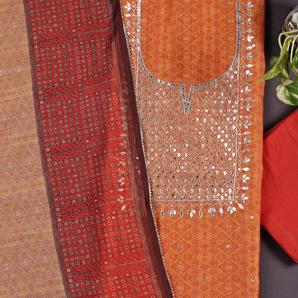 Orange Chanderi Suit Set with Digital Print Dupatta