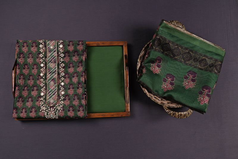Green Chanderi Suit Set