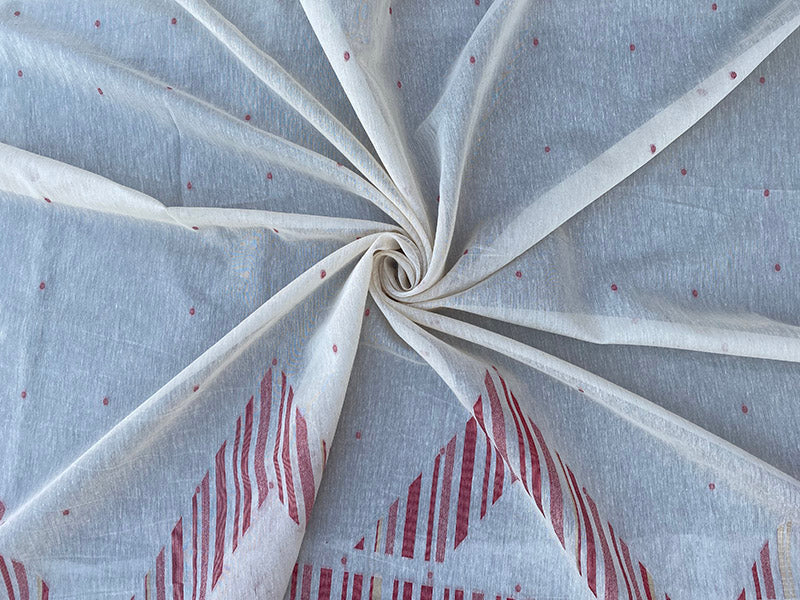 Off White with Red Motifs Weaved Chanderi Fabric